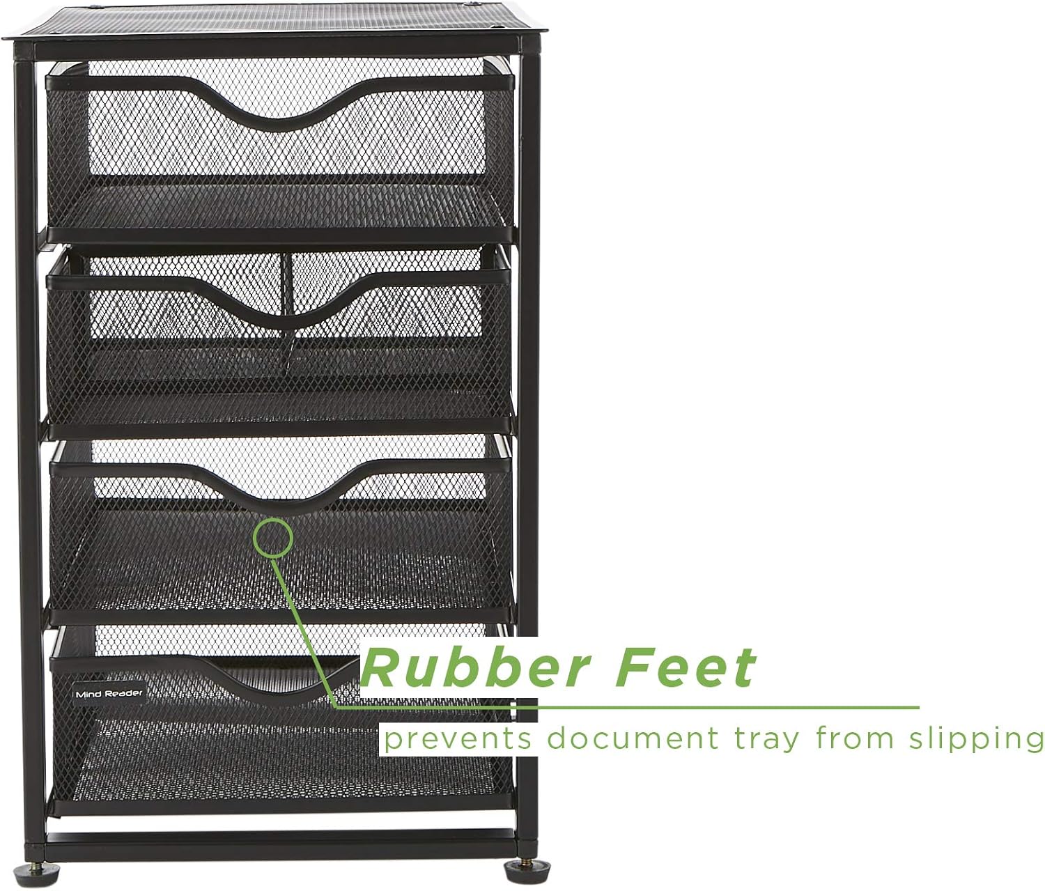Mind Reader 4-Tiered Drawers Cabinet, Rolling Mesh Office Cart, Metal Storage, Drawers, File Storage Cart, Utility Cart, Office Storage, Heavy Duty Multi-Purpose Cart, Black