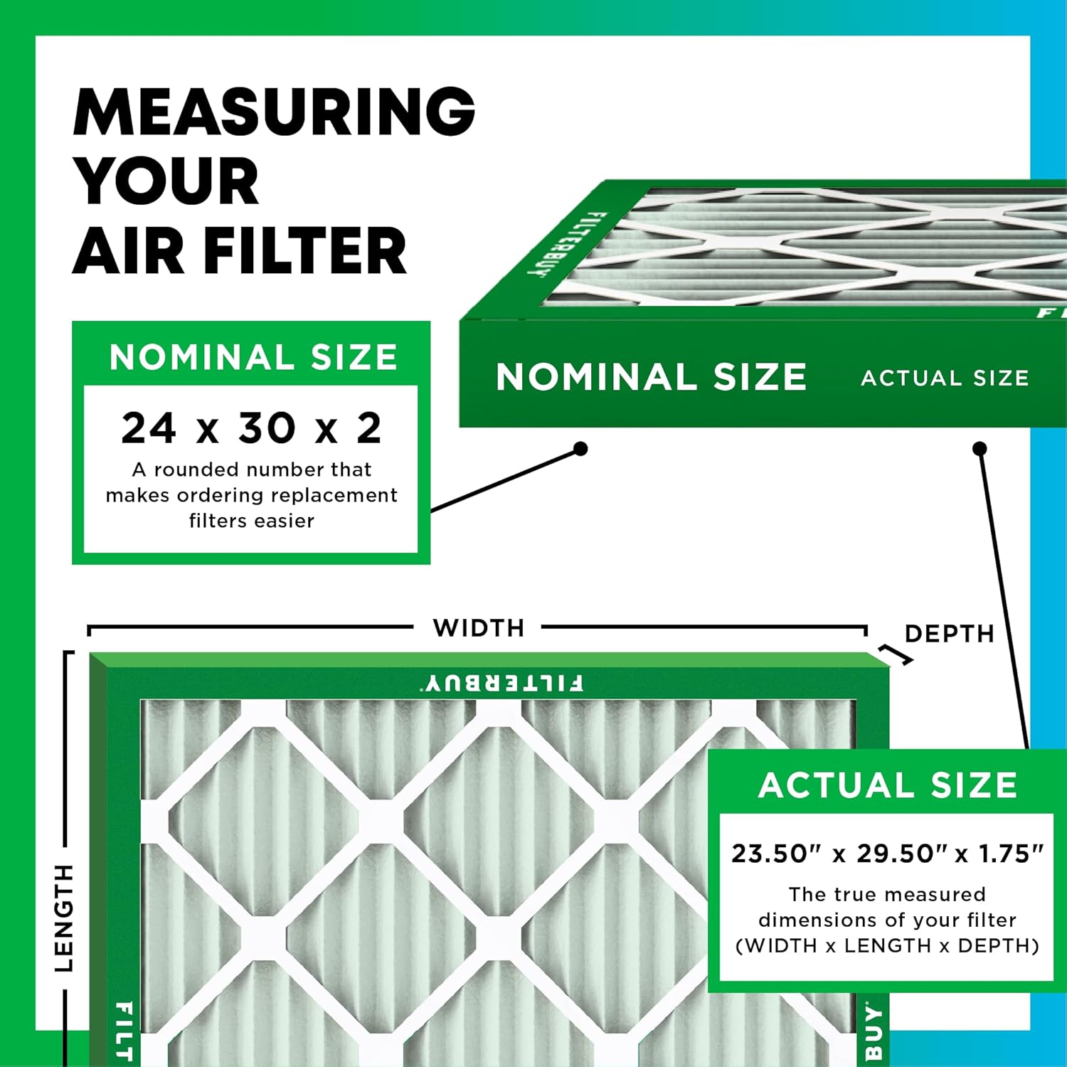 Filterbuy 24x30x2 Air Filter MERV 13 Optimal Defense (6-Pack), Pleated HVAC AC Furnace Air Filters Replacement (Actual Size: 23.50 x 29.50 x 1.75 Inches)