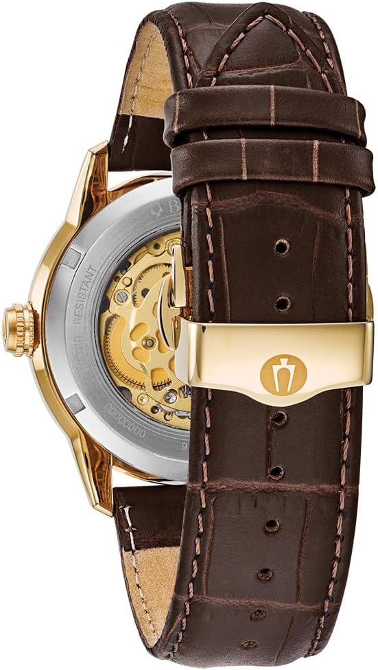 Bulova Men's Classic Sutton Automatic Skeleton Dial Brown Leather Strap Watch | 43mm | 97A138
