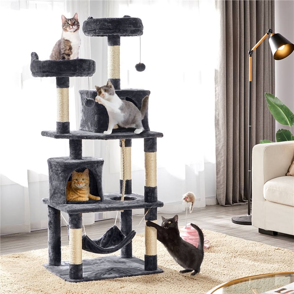 Smilemart 62.2x22 Double Condo Cat Tree and Scratching Post Tower Dark Gray
