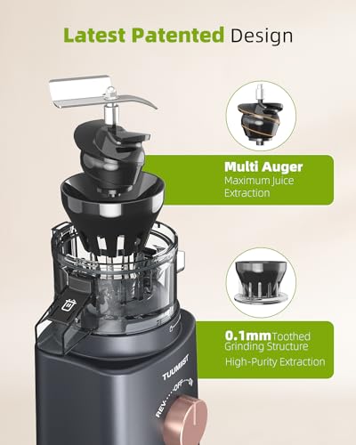Juicer Machines, TUUMIIST Cold Press Juicer with Large Feed Chute Fit Whole Vegetable And Fruit