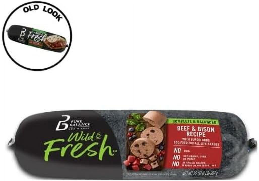 Pure Balance Wild & Fresh Dog Food, Beef & Bison Recipe, Rolled Chub, Dog Food for All Lifestages, 2 lb - Pack of 4
