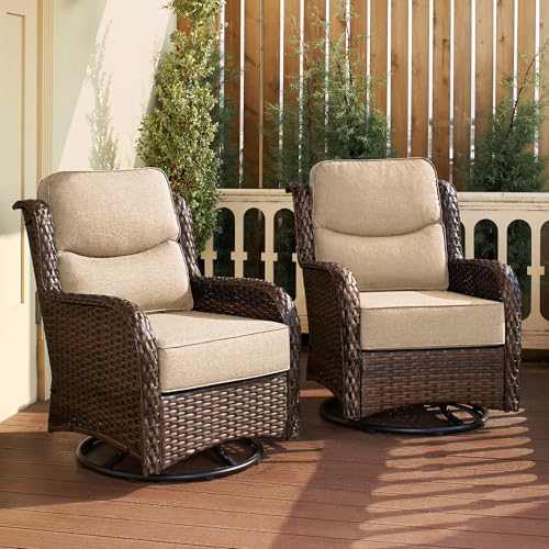 Luxury Patio Furniture Set with 6-inch Thick Cushion, Outdoor Couch and High Back Swivel Rocker Patio Chairs, 7PCS Wicker Conversation Set for Deck, Yard, and Poolside in Blue (V2)