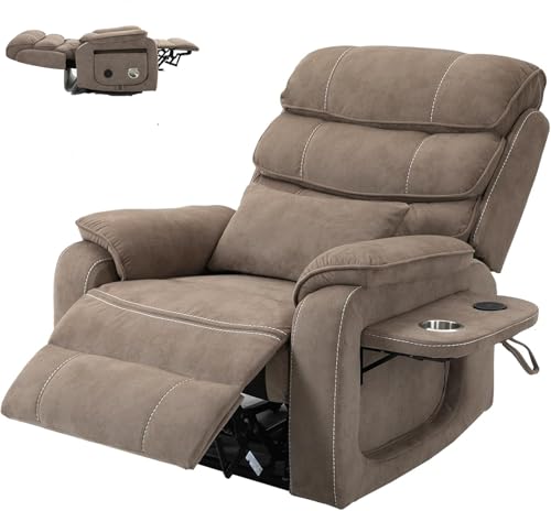 Light Grey Recliner Chair for Elderly | Tall and Big Man 400lbs | Chenille | Power Lift, Lay Flat, Stand Up, Wireless Charging Device, Extended Footrest, Massage Heat, Cup Holder, Lumbar Pillow