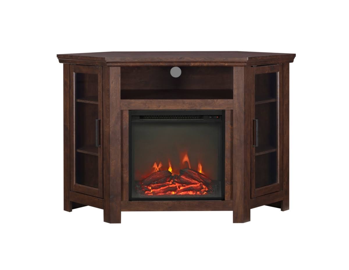 Walker Edison 48x22 Classic Traditional Wood Corner Fireplace Media TV Stand Console - Traditional Brown - Sand