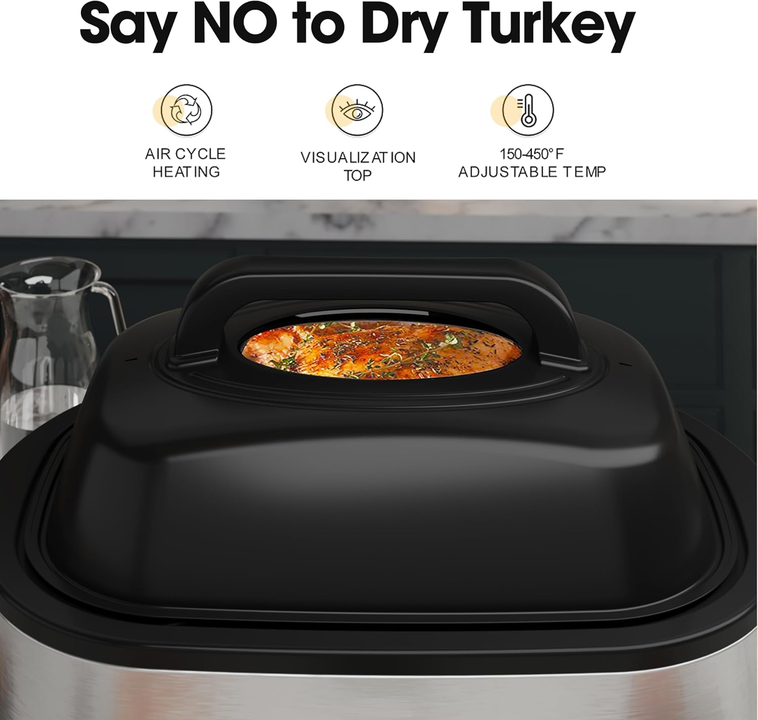 Roaster Oven 28 Quart, Electric Roaster Pan with Visible & Self-Basting Lid, Large Stainless Steel Electric Turkey Roaster Oven Defrost Warm Function, Removable Pan Rack, Fits Turkeys Up to 28LB