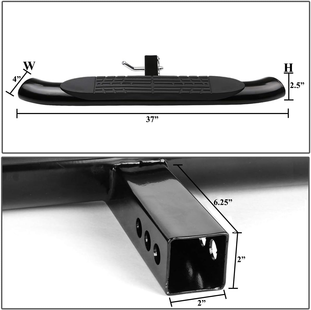 Kasei 4'' Oval Hitch Step Rear Bumper Guard Compatible with Universal Fits 2in Hitch Receiver Black Chrome Stainless Steel Bars Side Steps Low Door Off Road SUV Pick up cab 36OVS