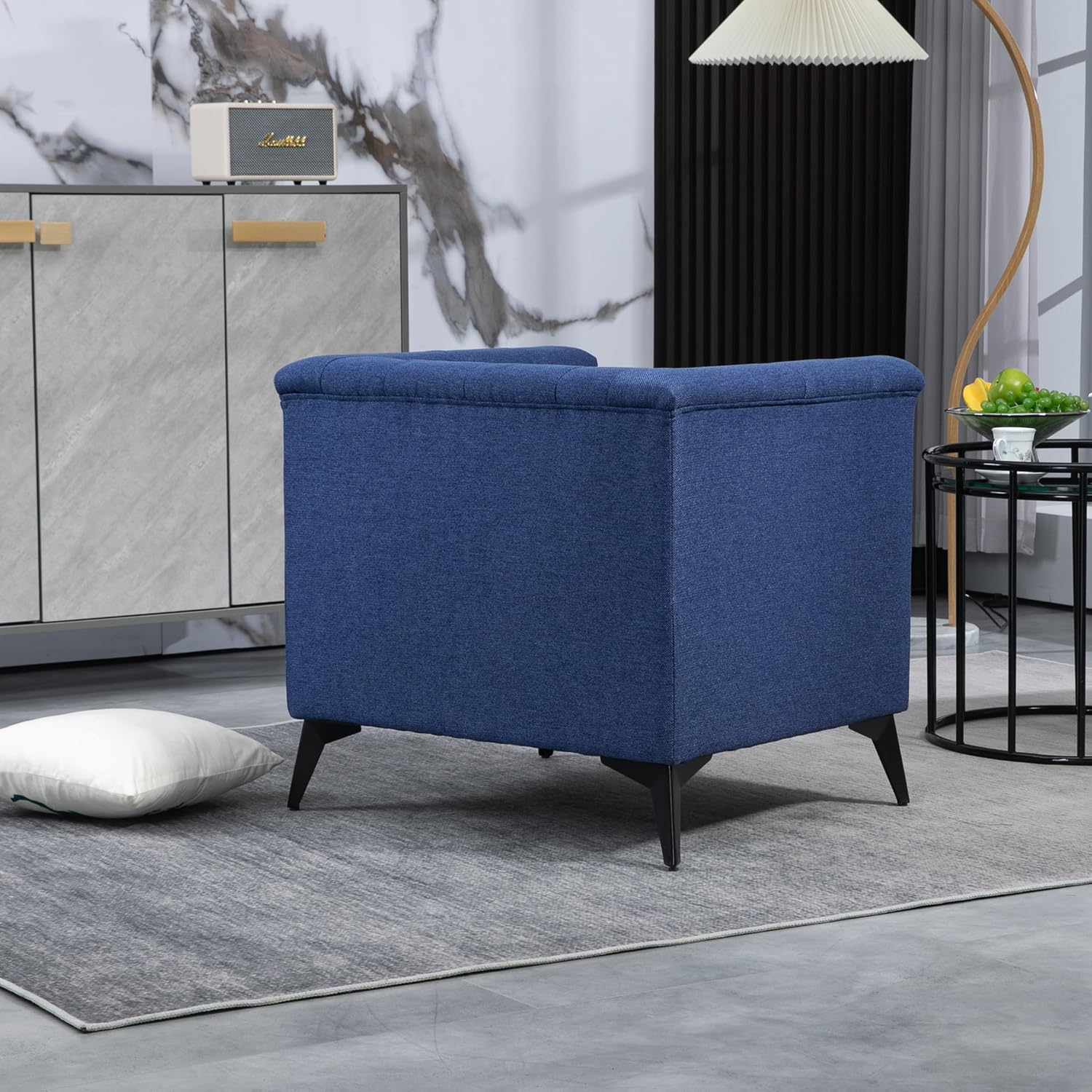 Accent Chair Living Room Chairs Single Sofa Chair,Arm Chairs with Linen Fabric, Mid Century Accent Arm Chairs Comfy Reading Lounge Club Armchair for Bedroom Office Study (Blue)