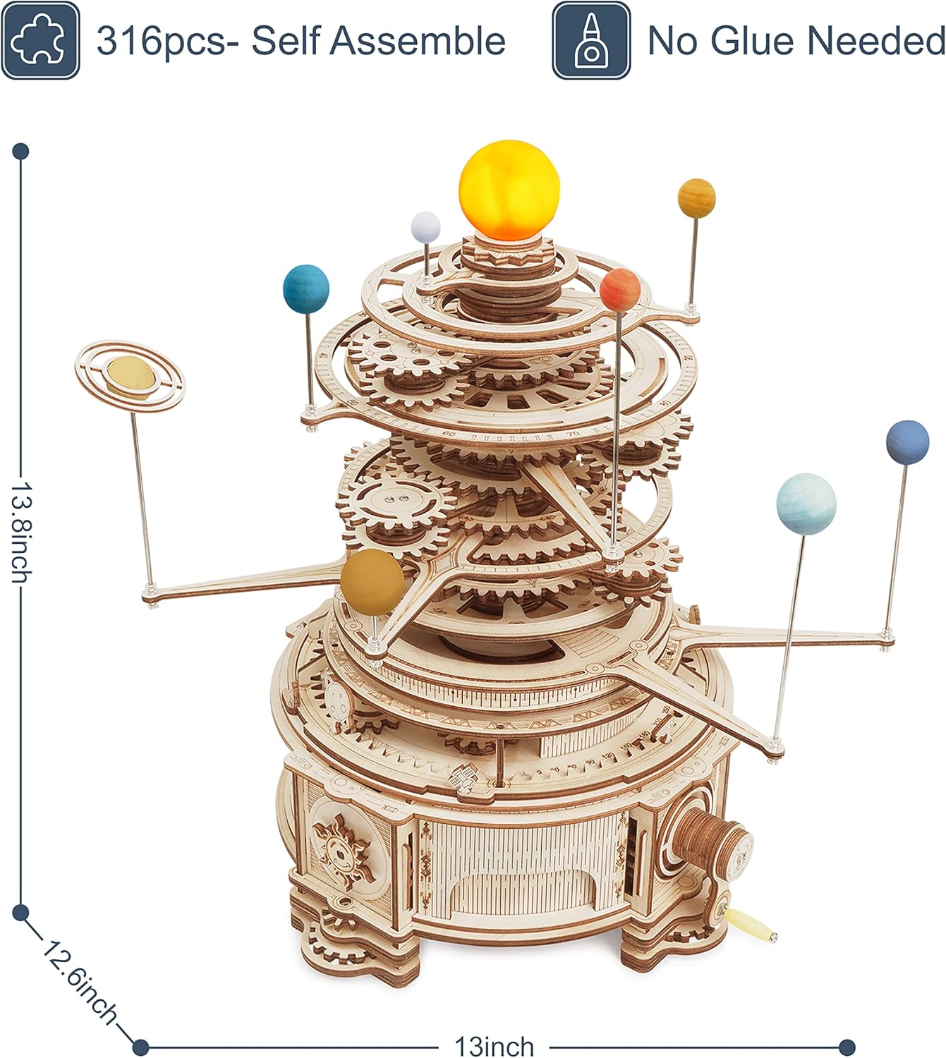 ROBOTIME 3D Wooden Puzzle for Adults DIY Solar System Model Kit Mechanical Orrery Craft Kits to Build Unique Gift for Teens Pack of 2