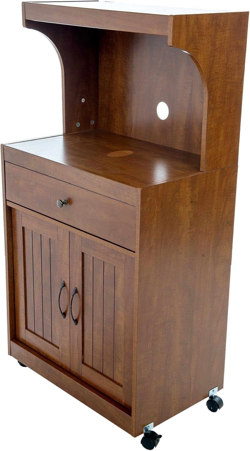 Home Source Industries Kevin Oak Microwave Cart, Light Walnut