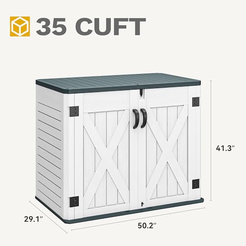 DWVO Outdoor Weather-Resistant Horizontal Storage Shed, 35 Cu Ft Capacity, Lockable and Waterproof, Suitable for Storing Garden Tools, Light Gray