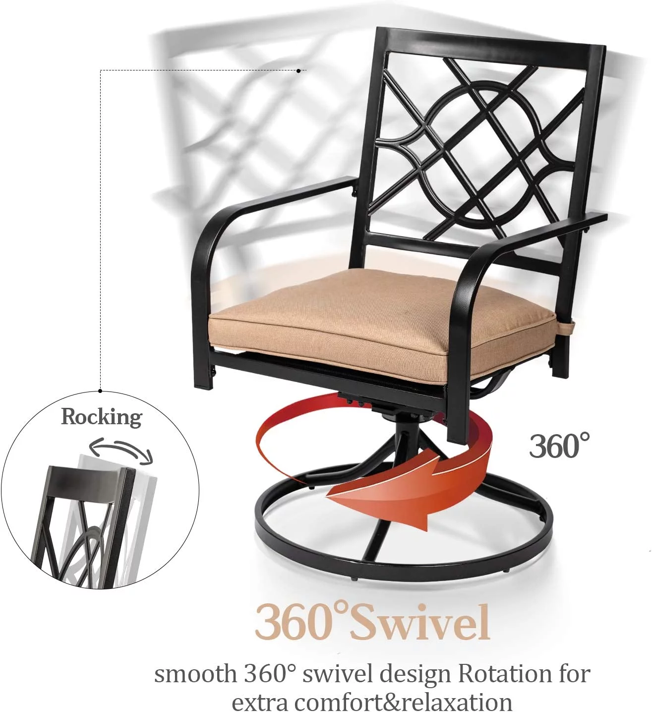 SUNCROWN 5 Pieces Outdoor Patio Metal Dining Set Swivel Chairs and Table Set with Brown Cushions