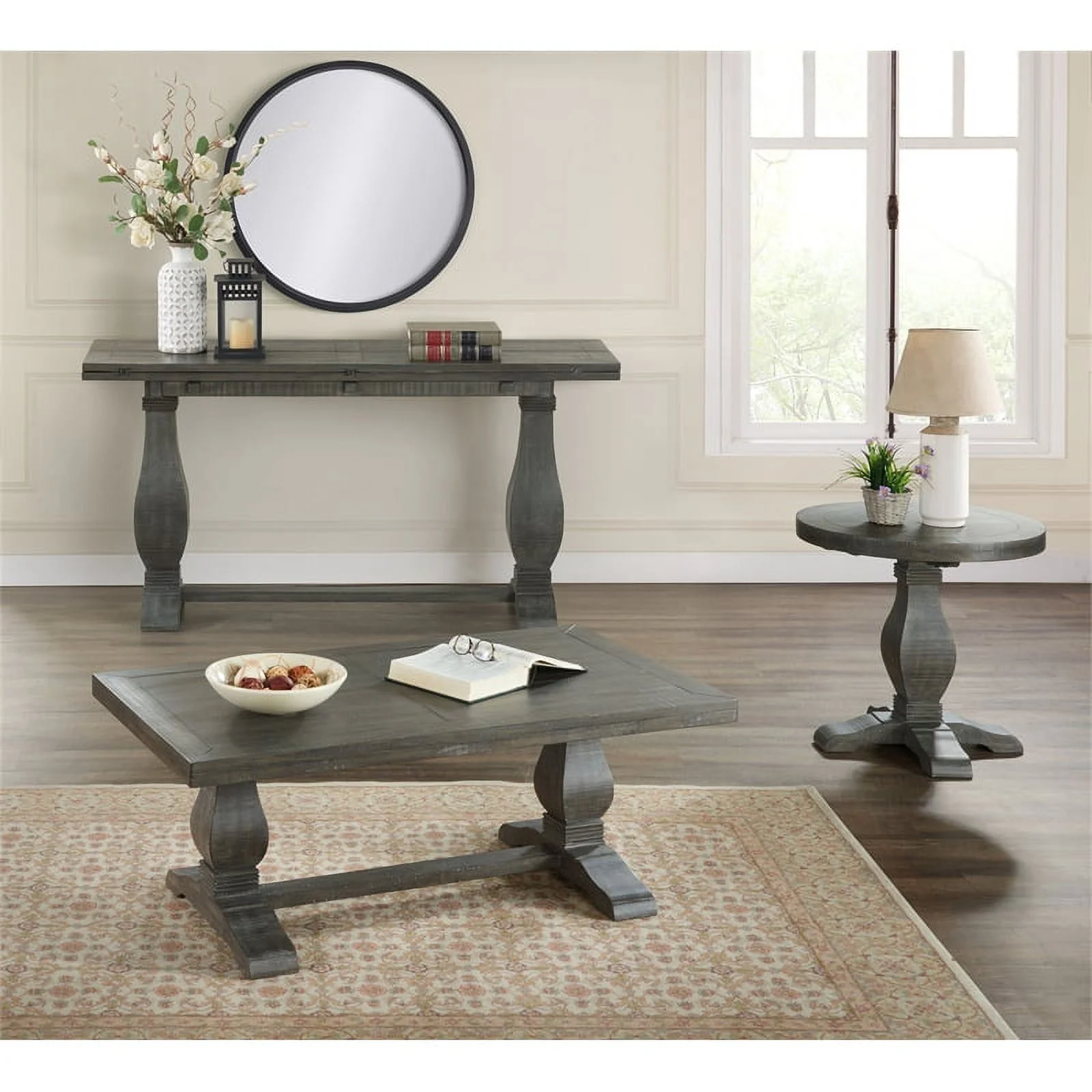 Home Square 2-Piece Set with Napa Solid Wood Coffee Table & End Table in Gray