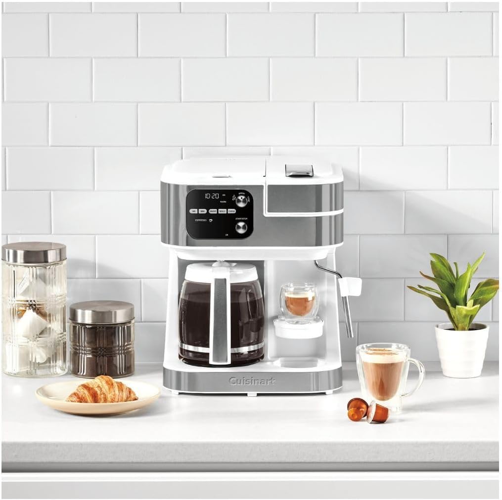 CUISINART Coffee Maker Barista System, Coffee Center 4-In-1 Coffee Machine, Single-Serve Coffee, Espresso & Nespresso Capsule Compatible, 12-Cup Carafe, White, SS-4N1W