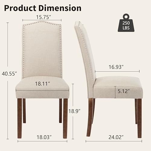Stylish Upholstered Parsons Nailhead Trim and Sturdy Solid Wood Legs dining chair, Set of 4, Smoky Grey