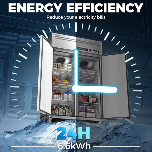 Dual Temp Commercial Refrigerator Upright 72" W, 54 Cu.ft Reach in Commercial Refrigerator and Freezer Combo for Restaurant, Kitchen, Garage, Food Truck, School, Church