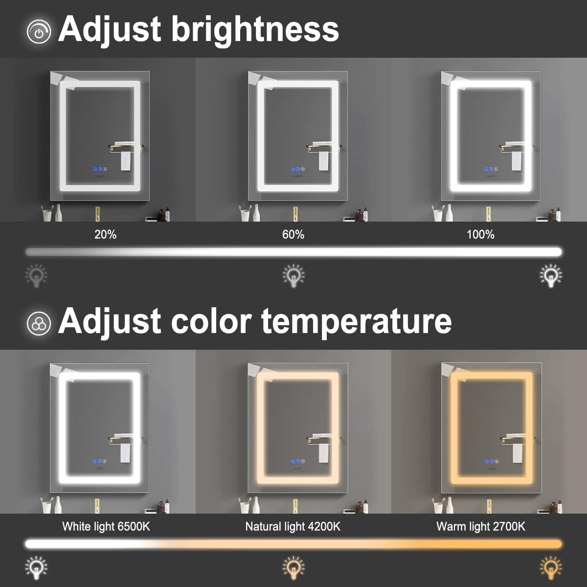 26 x 20 Inch Led Medicine Cabinet Outlet, Lighted Medicine Cabinets for Bathroom with Mirror, Recessed or Surface Wall Mounted, Defogger, Dimmer, Glass Door Cabinet with Single Door