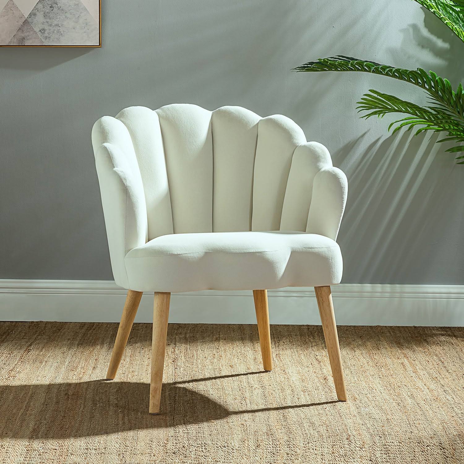 Jayden Creation Flora Ivory Scalloped Velvet Arm Chair
