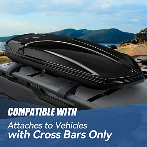 Auto Dynasty Hard Shell Roof Top Mount Car Storage Travel Luggage Box Cargo Carrier, 53 (L) x 34 (W) x 15 (H) Inches, Capacity 110 Pounds, 11 Cubic Feet (Tool-Free Install), Glossy Black Finish