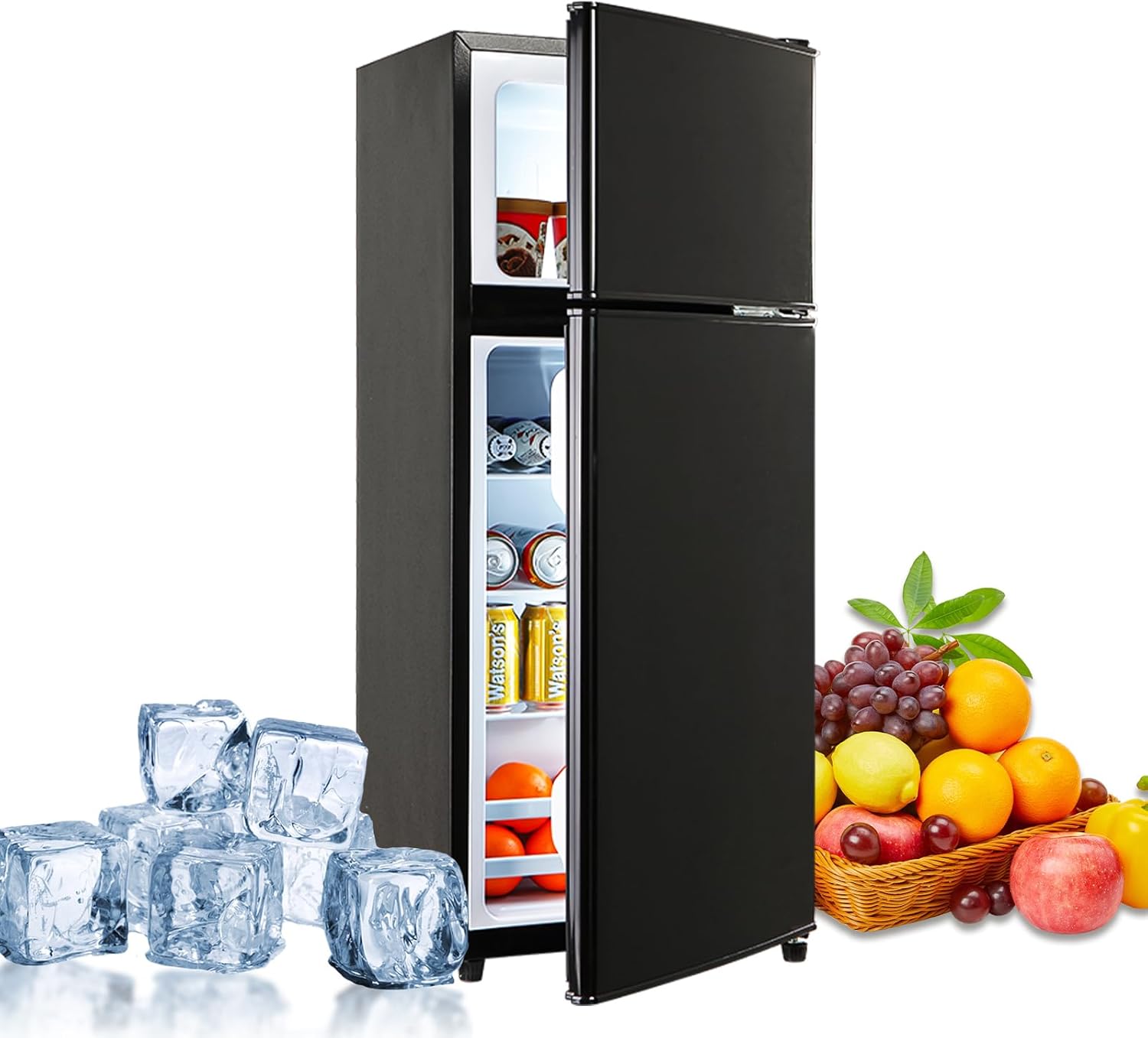 Mini Fridge with Freezer, 3.5 Cu.Ft Compact refrigerator, Small Fridge with 7 Adjustable Thermostat, 2 Doors, For Dorm/Apartment/Office/Kitchen - Black