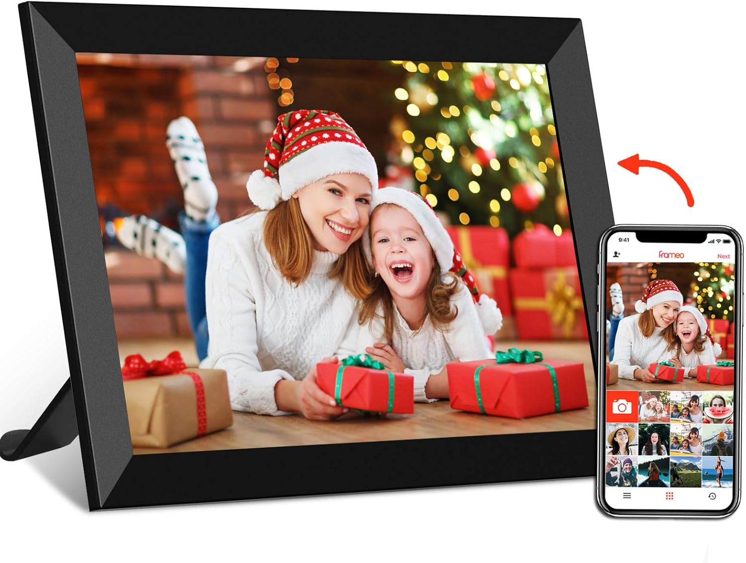 FRAMEO Digital Photo Frame WiFi 8 Inch 1920×1200 FHD IPS Touch Screen, 16GB Storage, Support USB Drive & SD Card, Auto-Rotate, Easy Setup to Share Photos or Videos Anywhere via Free App