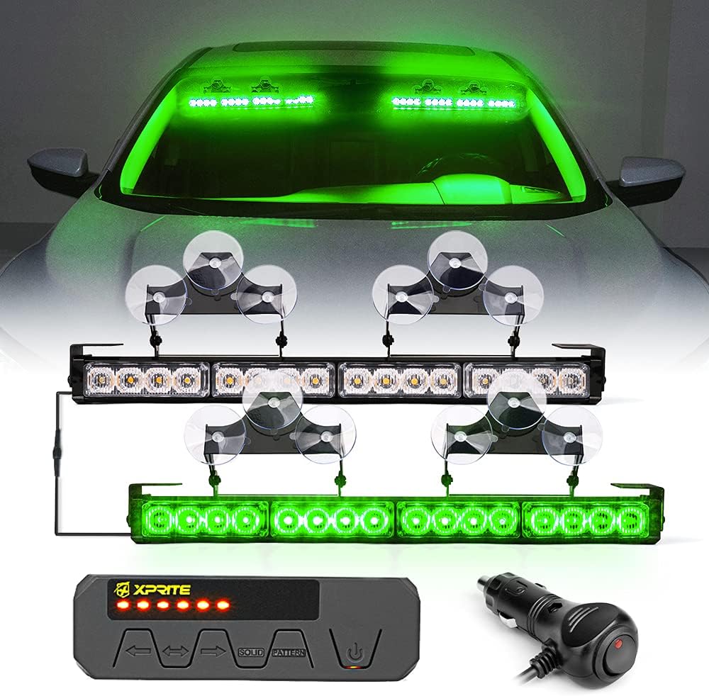 Xprite Emergency Traffic Advisor Strobe Dual Light Bar, White Amber LED Interior Windshield Visor Deck Safety Hazard Warning Caution Flashing Lightbars w/Control Box, for Construction Vehicles Trucks Pack of 2