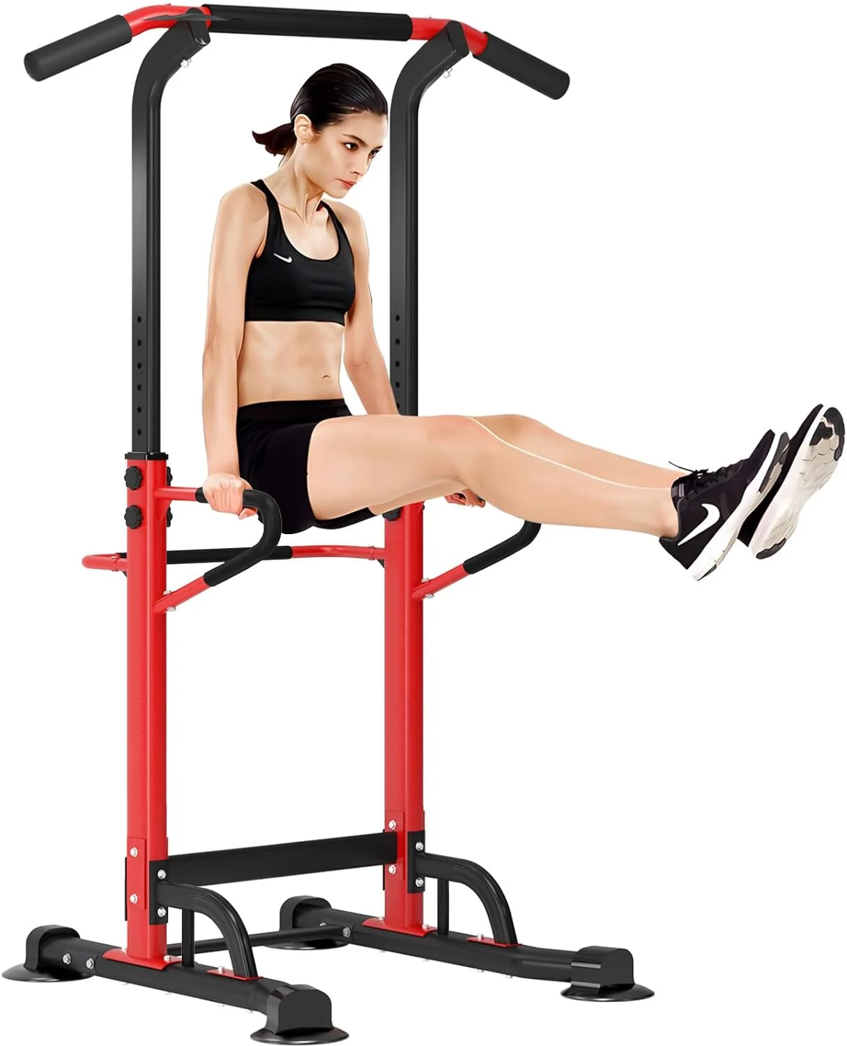 SOGES Height Adjustable Power Tower Dip Stands Pull up Bar Strength Training for Home Gym Black