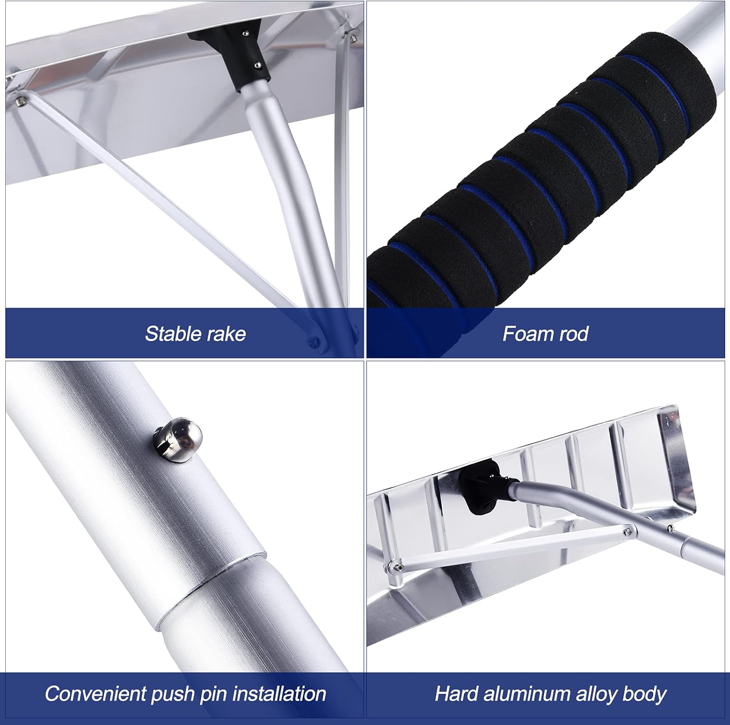 Snow Roof Rake for Snow Removal, 4.78’-19.88’ Extendable Aluminum Snow Rake for House Roof, Time-Saving Lightweight Roof Snow Removal Tool with 25" Blade, 5-Section Tubes for Roof Snow, Wet Leaves Pack of 2