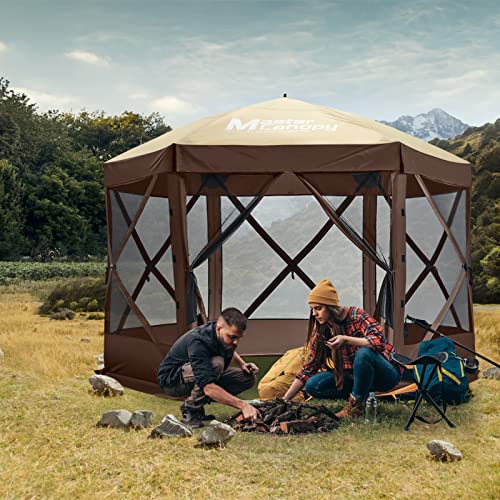 MASTERCANOPY 10x10 Portable Screen House Room Pop up Gazebo Outdoor Camping Tent with Carry Bag (10x10,Beige&Coffee)