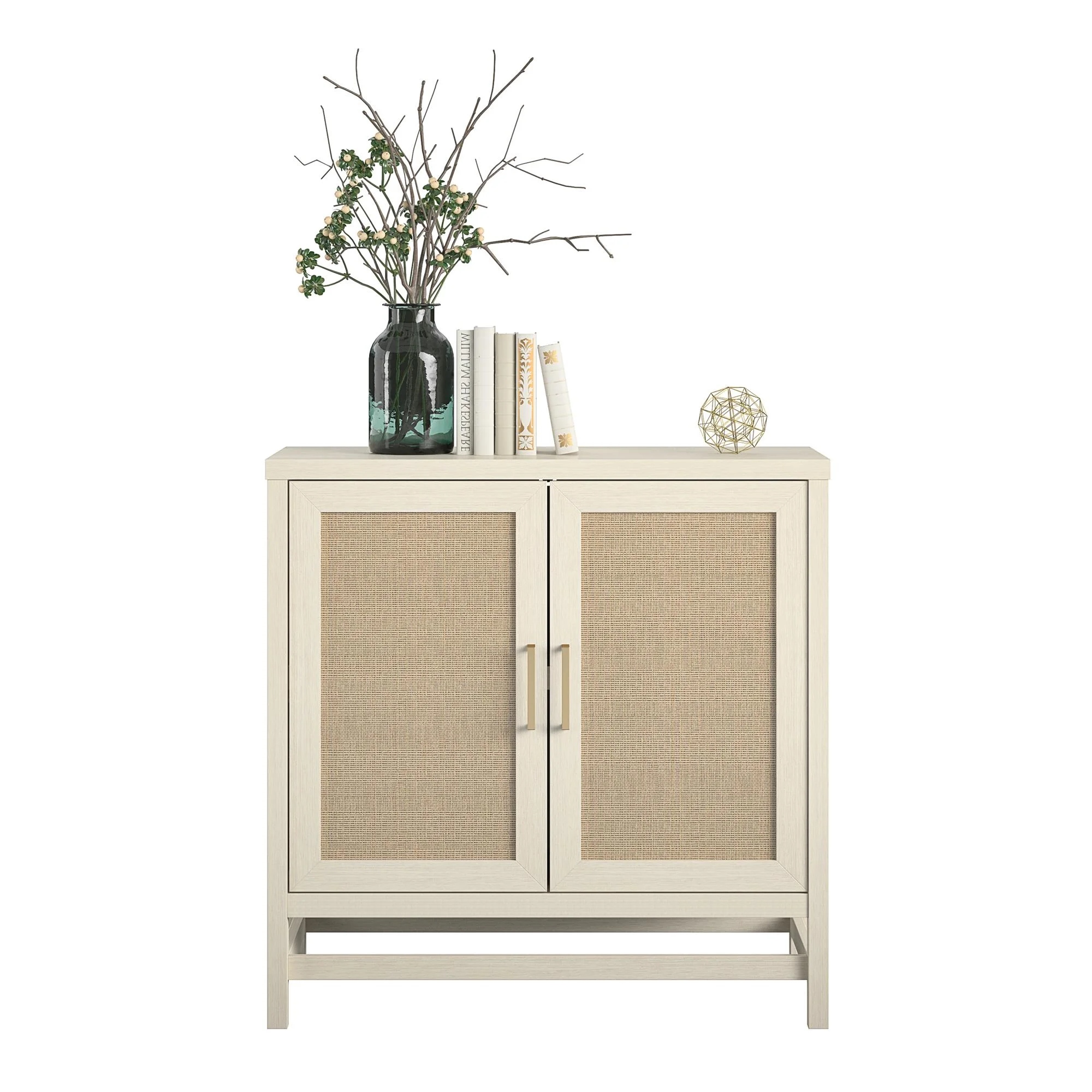 Ameriwood Home Lennon 2 Door Storage Cabinet, Ivory Oak and Faux Rattan