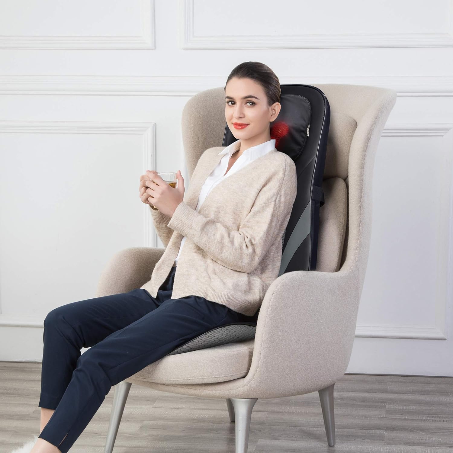 SNAILAX Shiatsu Back Massager with Heat -Deep Kneading Massage Chair Pad with Adjustable Intensity, Shiatsu Chair Massager to Relax Full Body Muscle