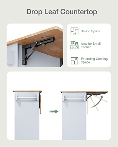 Kitchen Island with Drop Leaf and Storage, on Wheels Two Drawers, Large Storage Cabinet, Towel Rack Spice Cart Brown