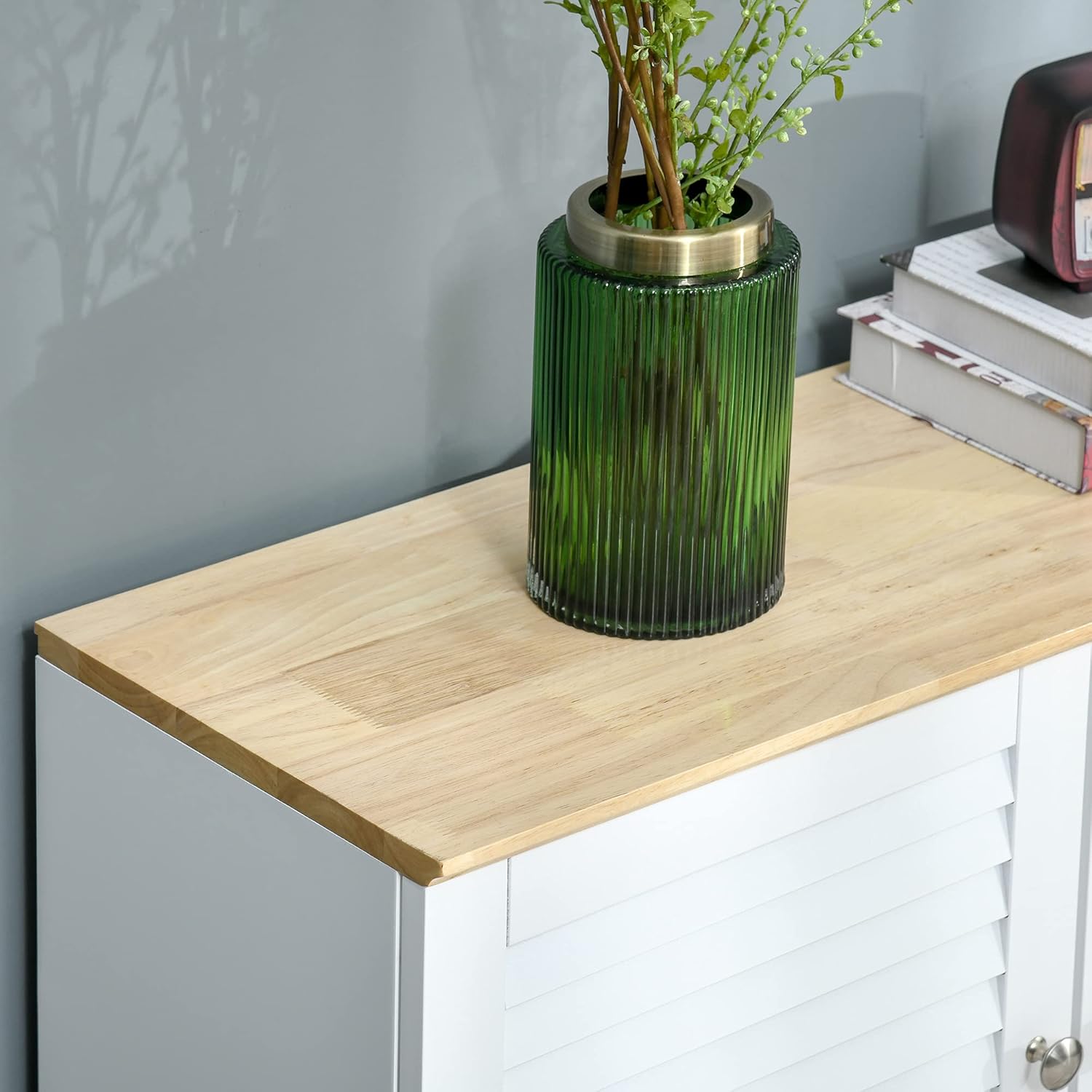 HOMCOM Storage Cabinet Kitchen Sideboard with Louvered Doors, Freestanding Floor Cabinet for Living Room, Hallway, White