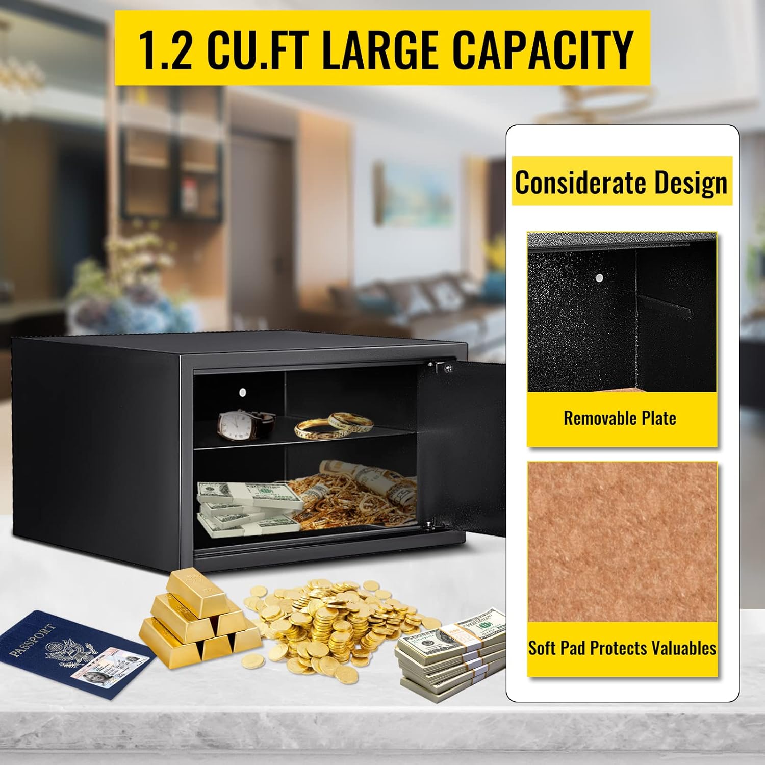VEVOR Digital Depository Safe 1.7 Cubic Feet Made of Carbon Steel Electronic Code Lock Depository Safe with Deposit Slot with Two Emergency Keys Depository Box for Home Hotel Restaurant and Office