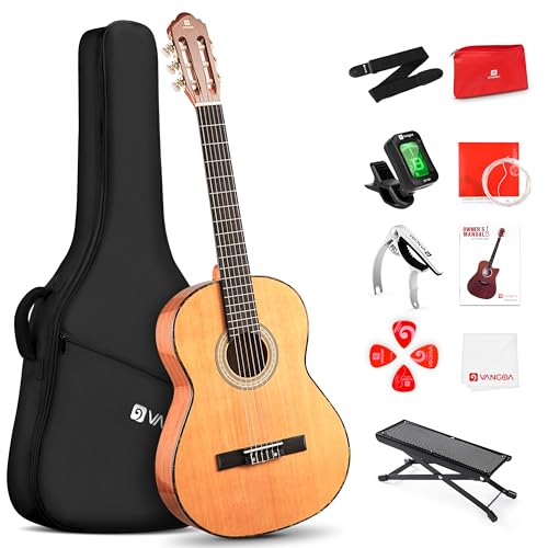 Classical Guitar Full Size 4/4 Spanish Style Classical Guitarra, 39 Inch Nylon Strings Guitar Ideal for Beginner Adults, Solid Cedar Top, by Vangoa
