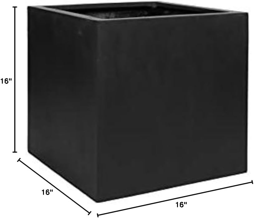 P POTTERYPOTS E1003-40-01 Block M Fiberstone Indoor Outdoor Modern Square Planter, Black