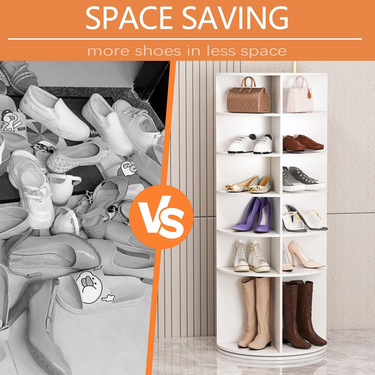 Rotating Shoe Rack Tower,6 Tier Spinning Revolving 360 Shoe Rack Display Storage Round Carousel for Vertical Handbag Rotate Shoes Corner Closet Organization Arrangement