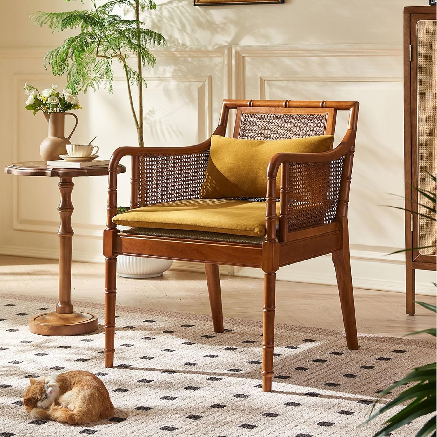 Wicker Chairs Vintage Rattan Chair, Rattan Leisure Chair, Rattan Dining Chair, Ideal for Balcony, Living Room, and Master Bedroom Rattan Chair