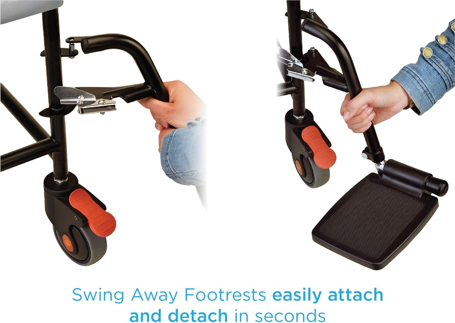 NOVA Medical Products Drop Arm (for Easy User Transfer) Transport Chair Commode, Rolling with Locking Wheels & Removable Padded Seat, Hammertone 1 Count