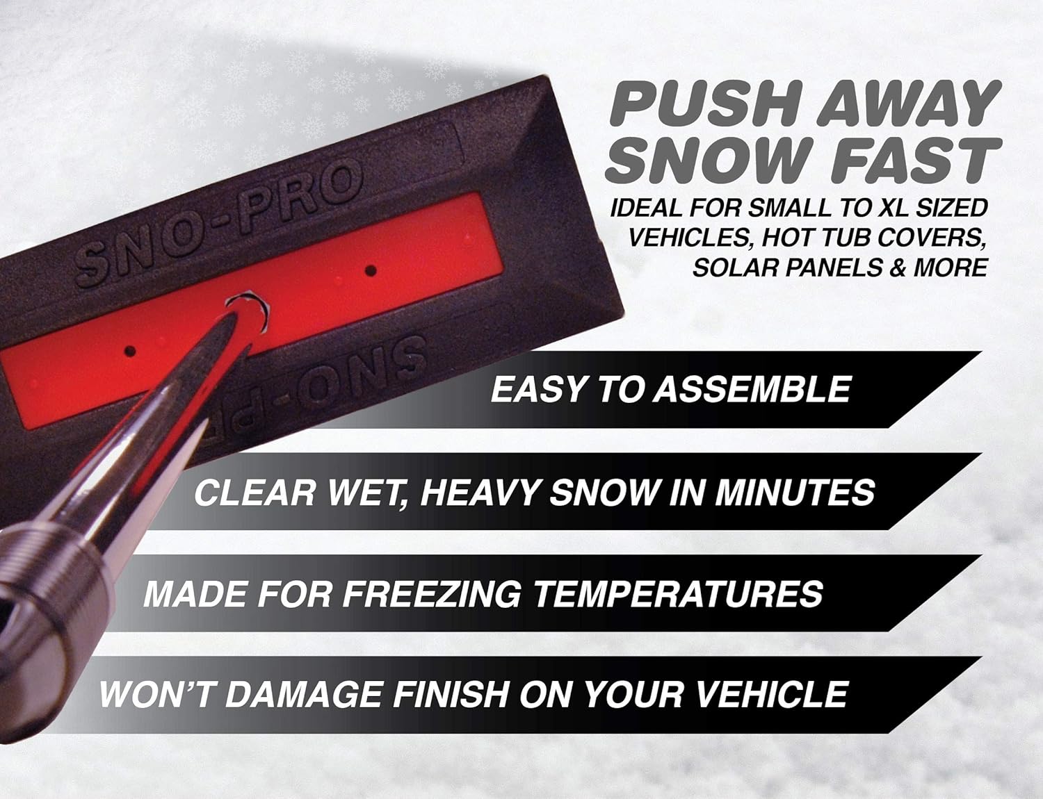 SNOBRUM SNO Pro, 48 Inch Handle – Professional Grade Vehicle Snow Broom and Snow Remover for Cars and Trucks – Made in The USA, Push-Broom Design – Non-Scratch Automotive Snow Removal – 2 Pack Pack of 2