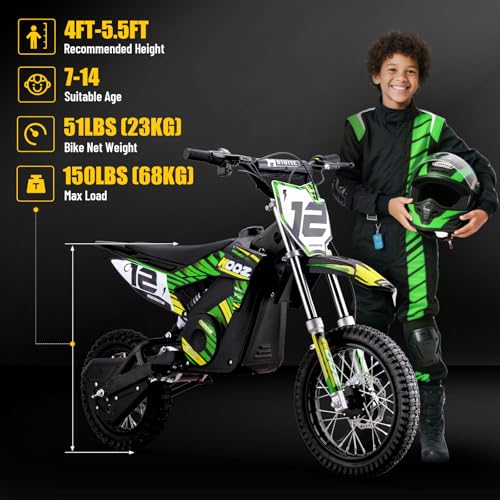 KOOZ HP112E 36V 1000W Electric Dirt Bike for Kids, 3 Speed Modes Teen Electric Motorcycle Up to 18 MPH & 15 Miles Long-Range, Dual Suspension & Disc Brake, 16" Sturdy Tire for Kids Teenagers, Orange