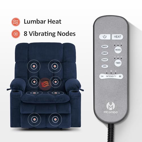 MCombo Dual Motor Power Lift Recliner Chair with Massage and Heat for Elderly People, Infinite Position, USB Ports, Cup Holders, Fabric 7890 (Medium-Regular, Burgundy)