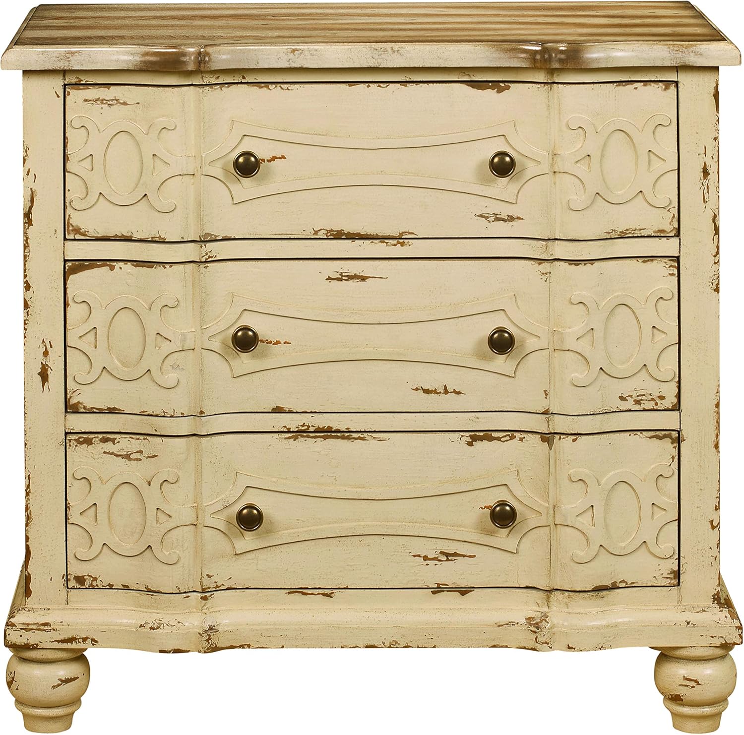 Right2Home Ornate Overlay Drawer Chest Storage Cabinet, Cream