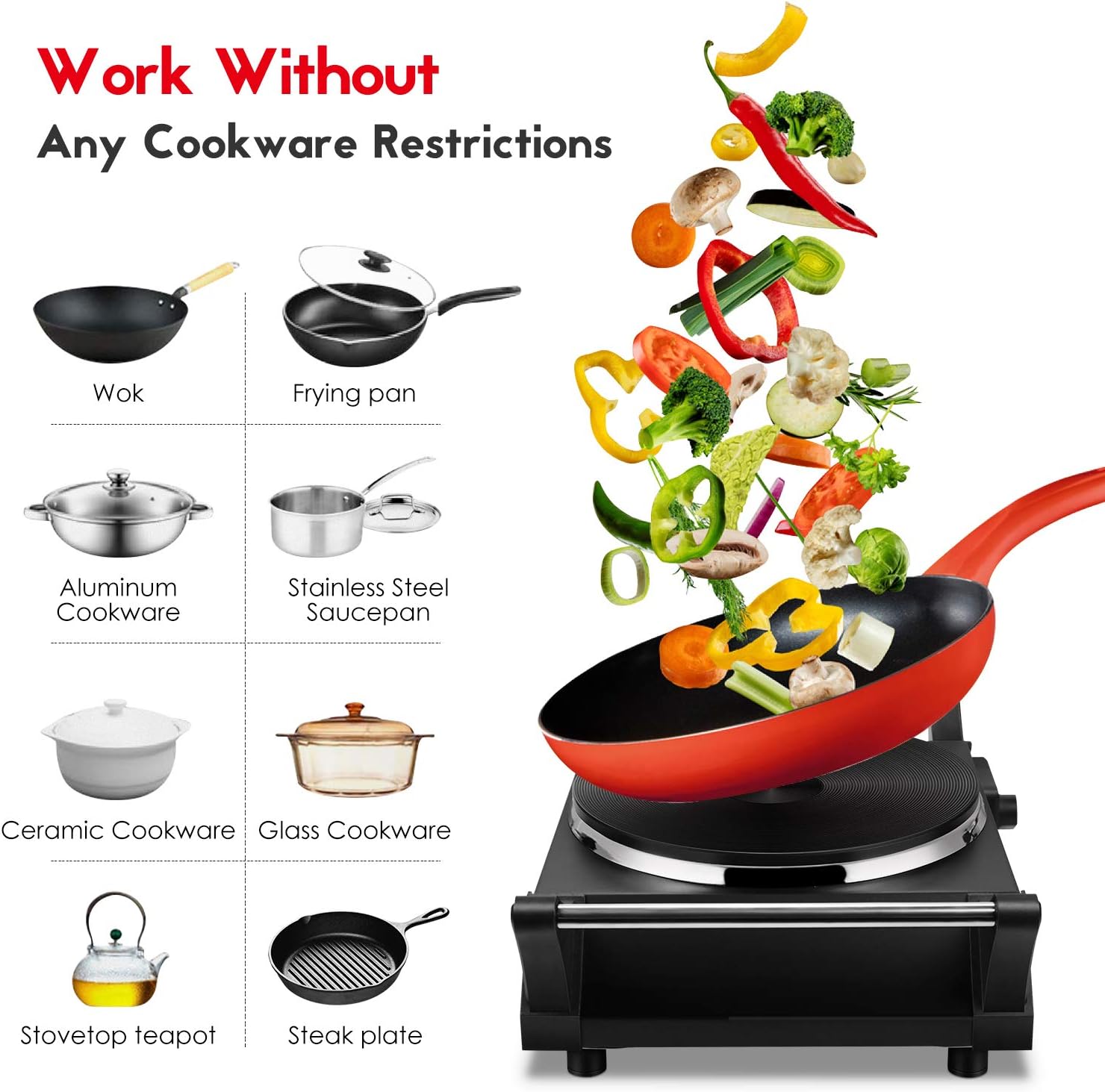 Hot Plate, Techwood Portable Electric Stove for cooking, 1200W Countertop Infrared Single Burner with Handles & 7.5&rdquo; Glass Cooktop for RV/Home/Camp, Compatible for All Cookwares Upgraded Version