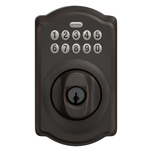 Schlage BE365 CAM 609 Camelot Keypad Deadbolt, Electronic Keyless Entry Lock, Antique Brass