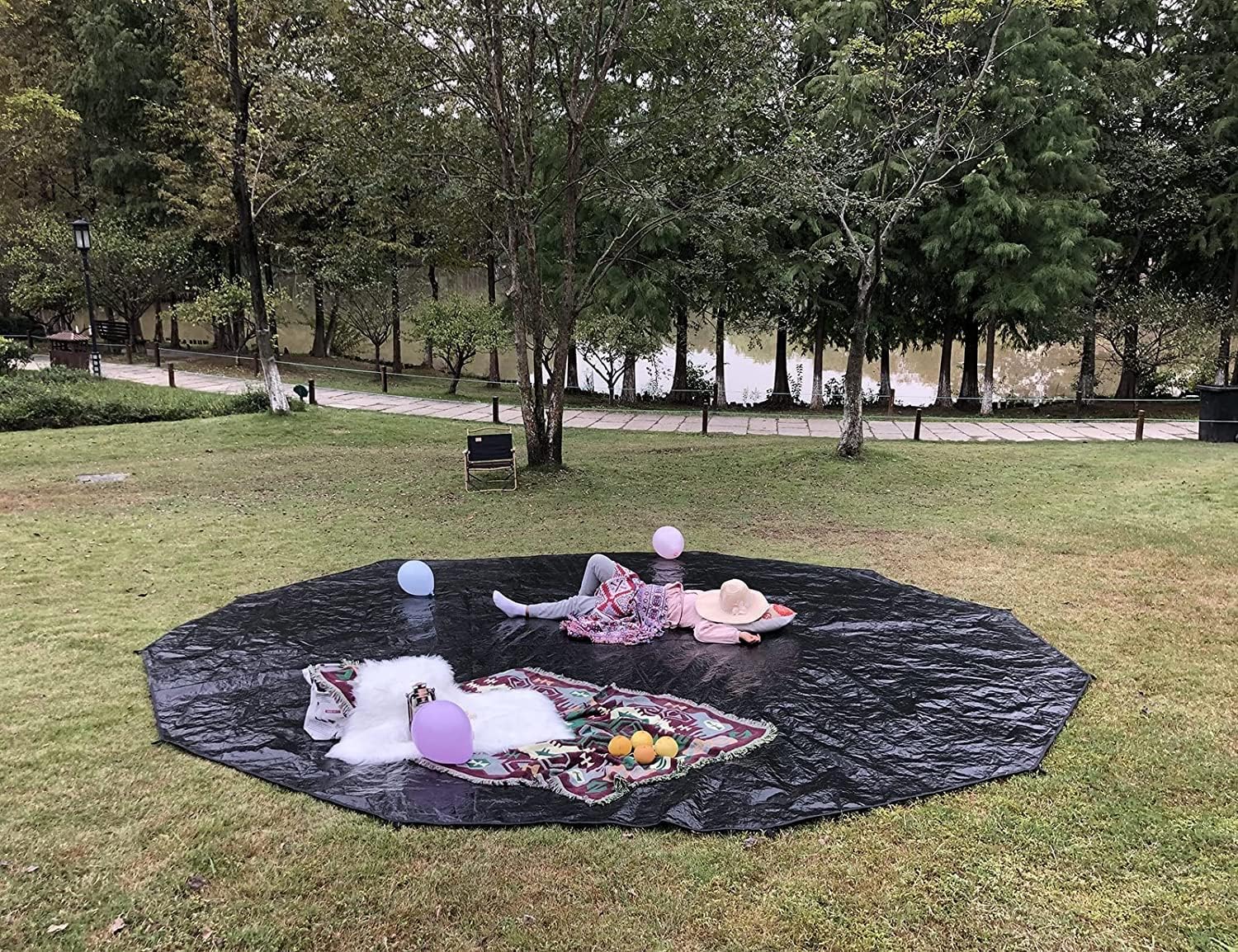 CACKOK Bell Tent Footprint Mat Waterproof Groundsheet for Yurt Tent and Teepee Tent Portable Black Tarp for Picnic Camping