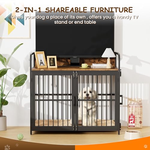 Large Dog Crate Furniture for Large Dogs, 37" Wooden Heavy Duty Dog Kennel with Double Doors, Decorative Pet House Dog Crates Side End Table Indoor(37" W×23.6" D×25.2" H)