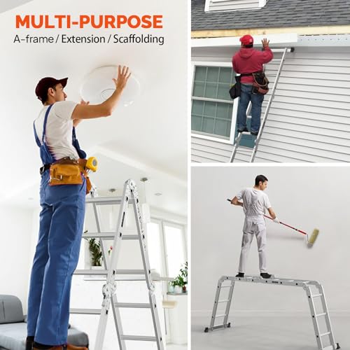 LUISLADDERS 15.5FT Folding Ladder Multi-Purpose Aluminium Extension 7 in 1 Step Heavy Duty Combination EN 131 Standard