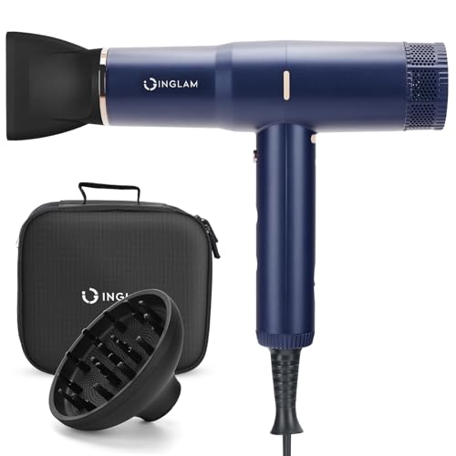 Blow Dryer with Diffuser, IG INGLAM Professional Hair Dryer 110,000RPM Brushless Motor High Speed Low Noise Constant Temperature Auto-Clean, Powerful Ionic Hair Dryer for Salon Travel Gift