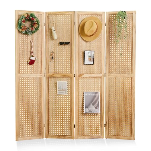 Peg Board Display Stand, 66.9inch Room Divider Freestanding Folding Pegboard Privacy Screens for Jewelry Craft Shows - 4 Panles (White)
